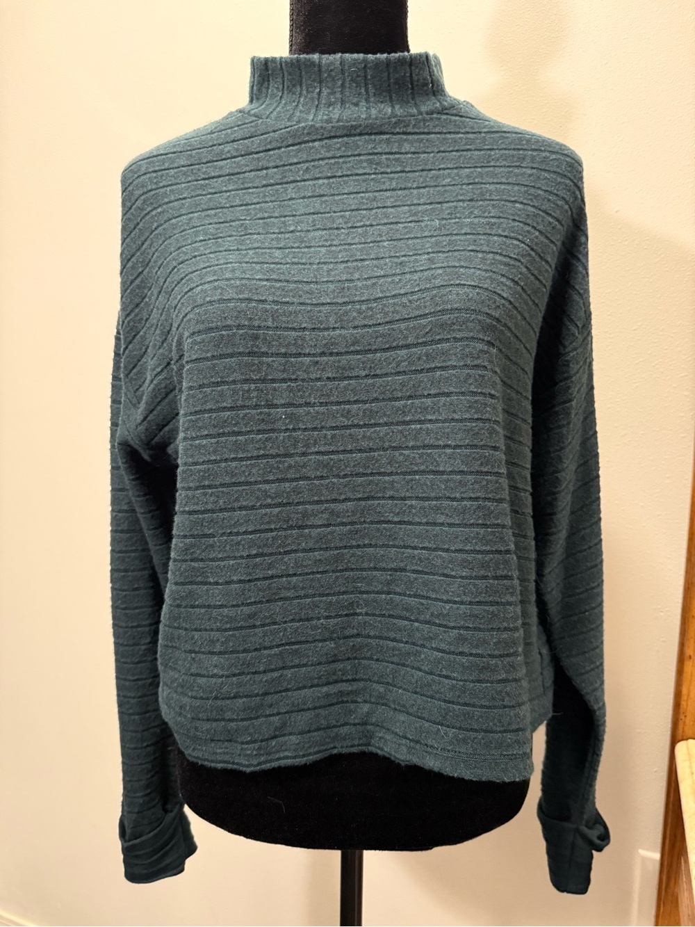Lush Teal Ribbed Mock Neck Sweater